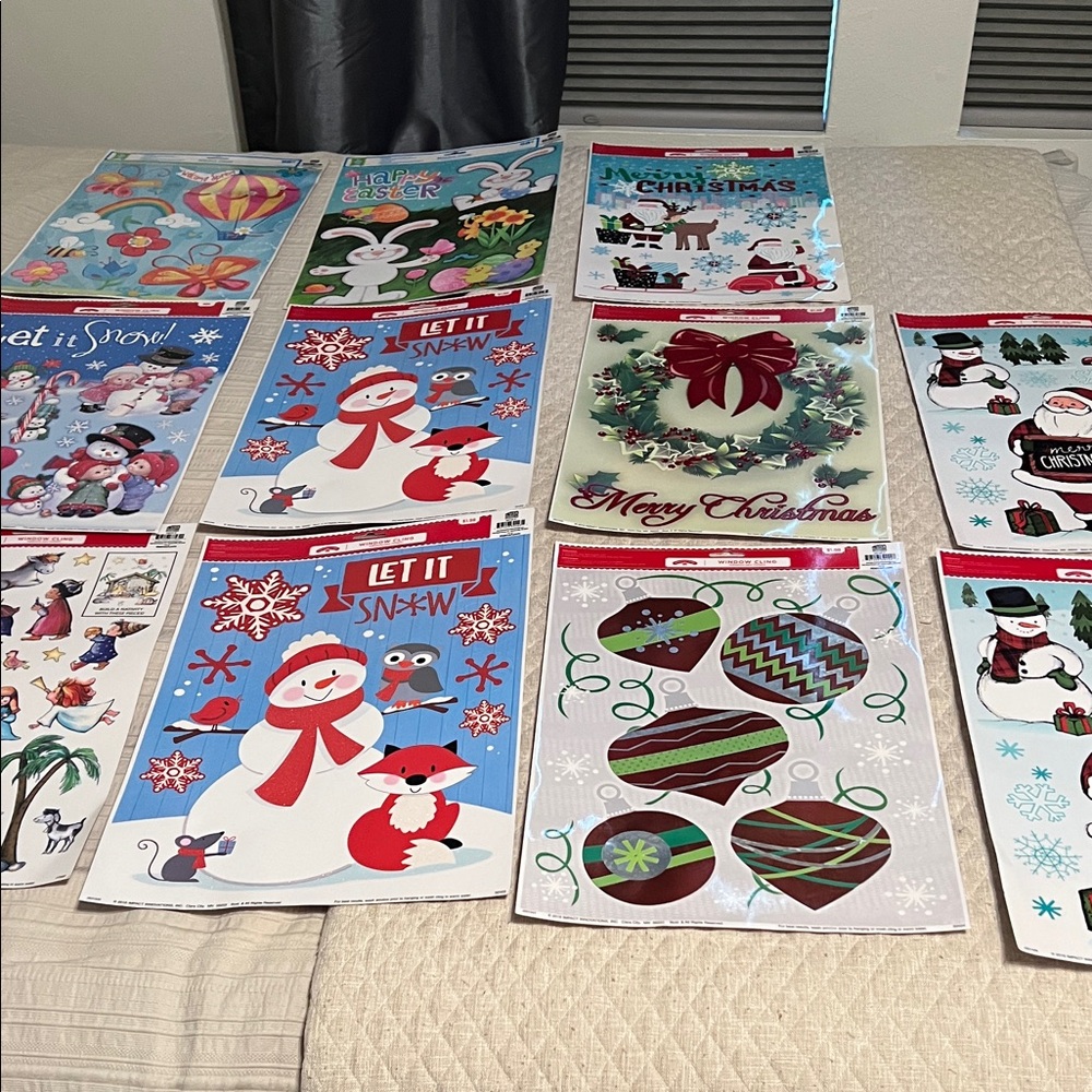 Holiday Window Cling, Window Decoration, 11 Sets